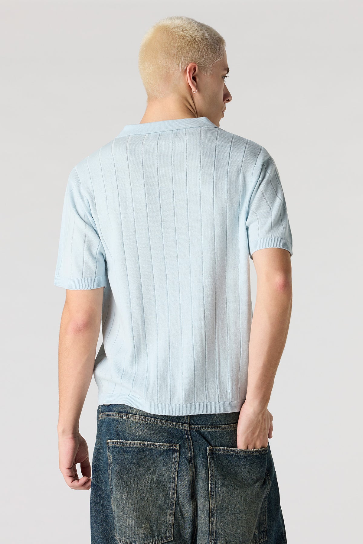Alt View 2. Ribbed Knit Polo - Light Blue