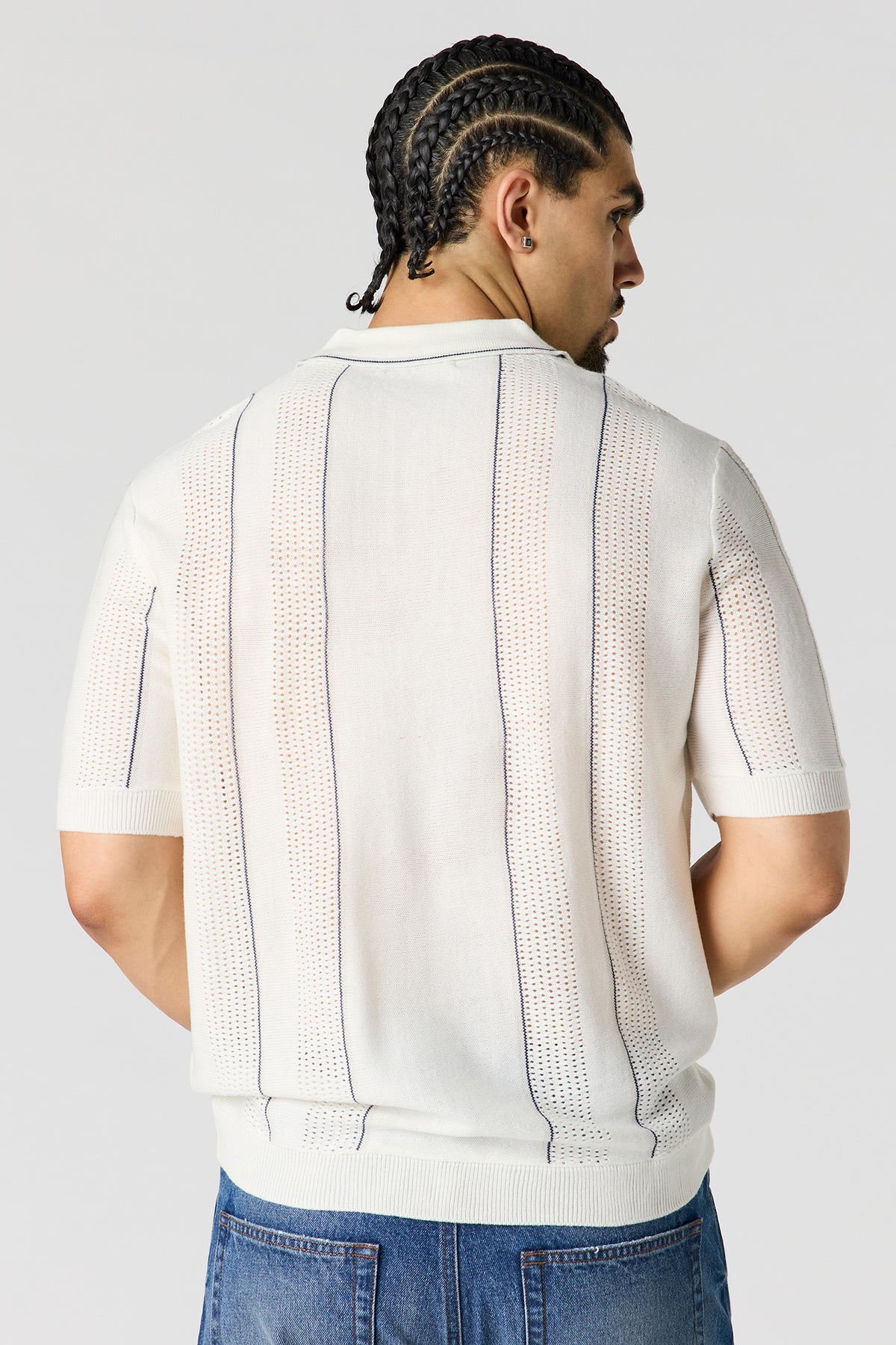 Vue alternative 2. Polo en tricot texturé rayé