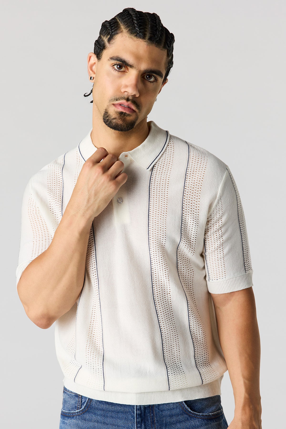 Polo en tricot texturé rayé