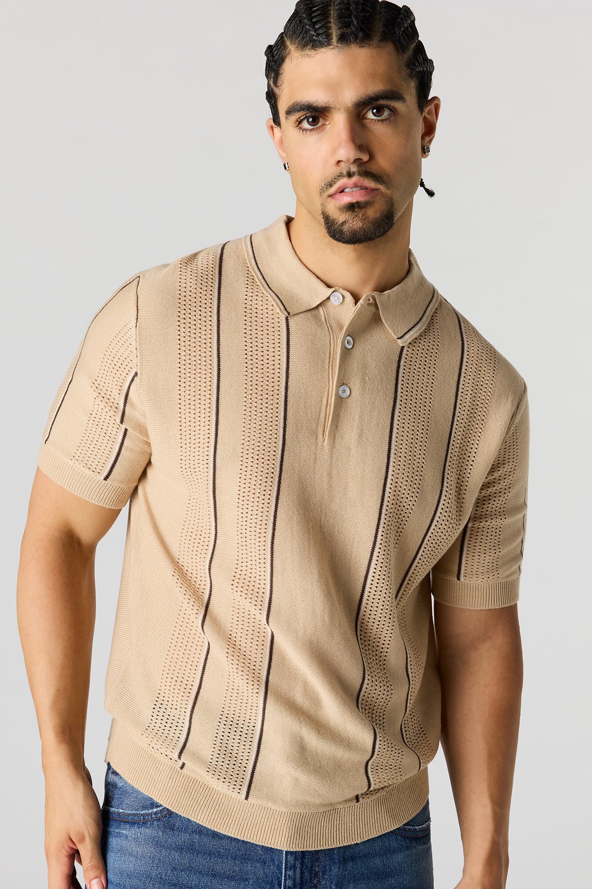 Polo en tricot texturé rayé