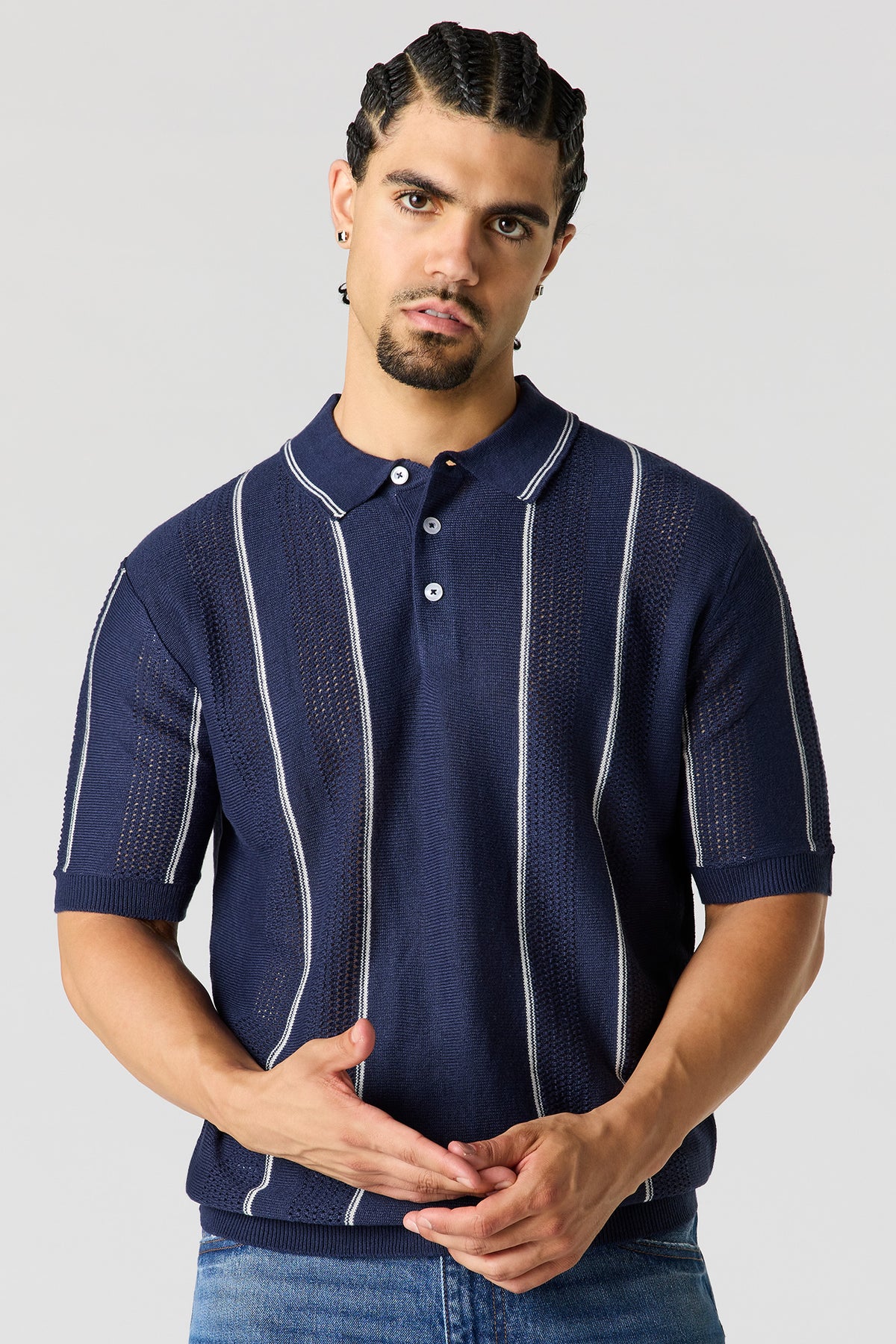 Polo en tricot texturé rayé