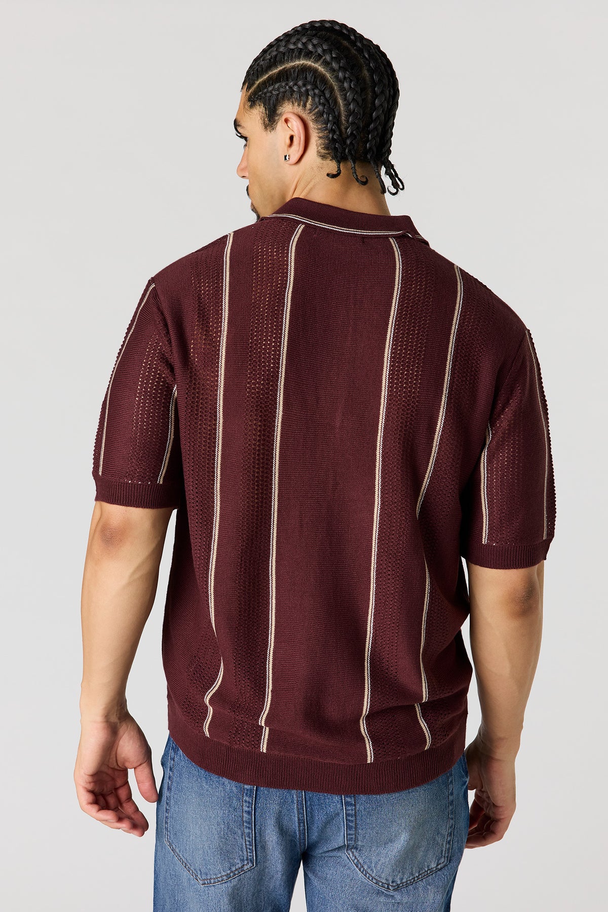 Alt View 2. Textured Knit Striped Polo - Burgundy