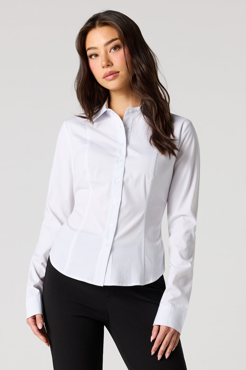 Button-Up Long Sleeve Fitted Top