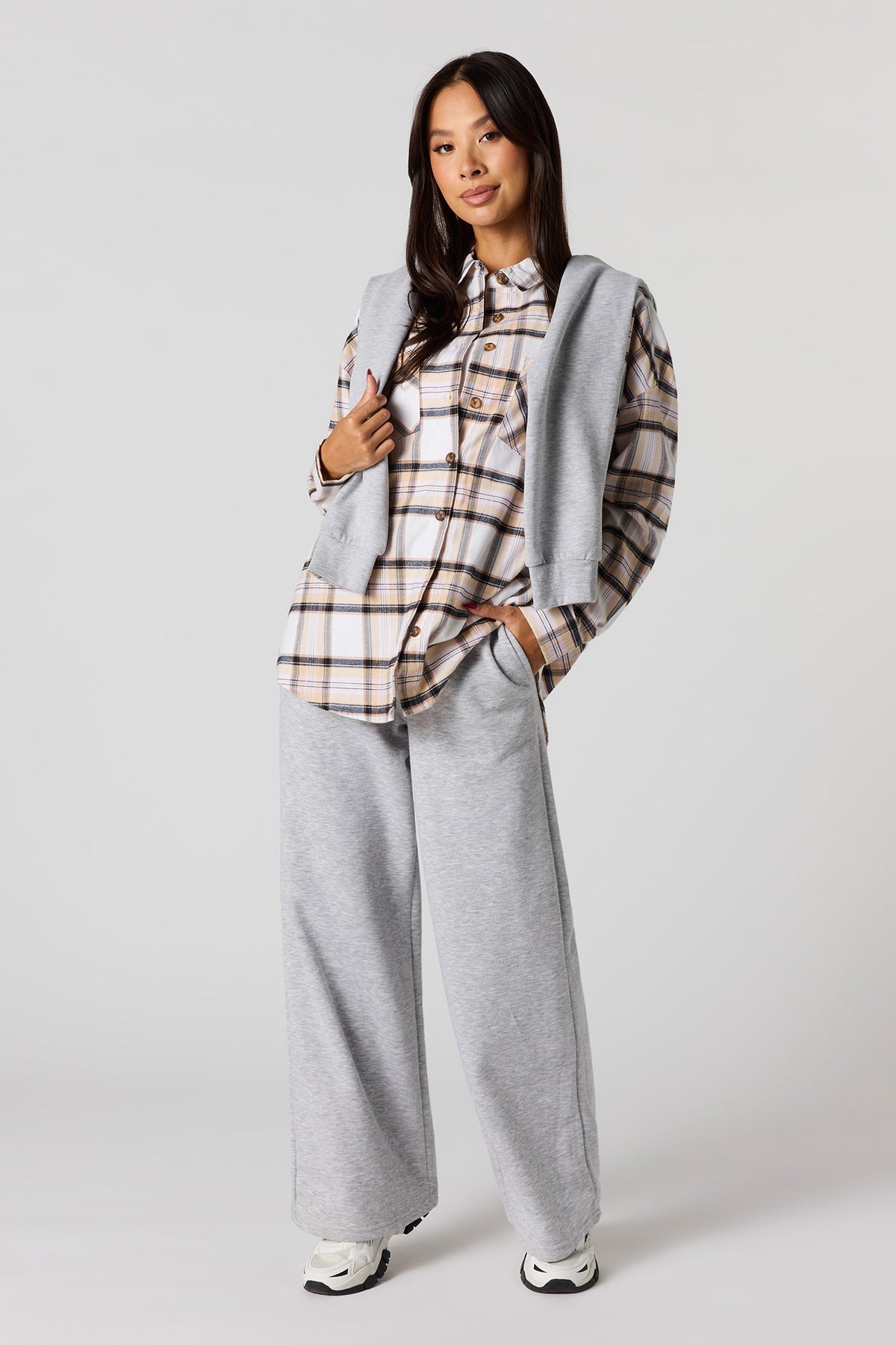 Alt View 3. Plaid Flannel Button-Up Top - Natural