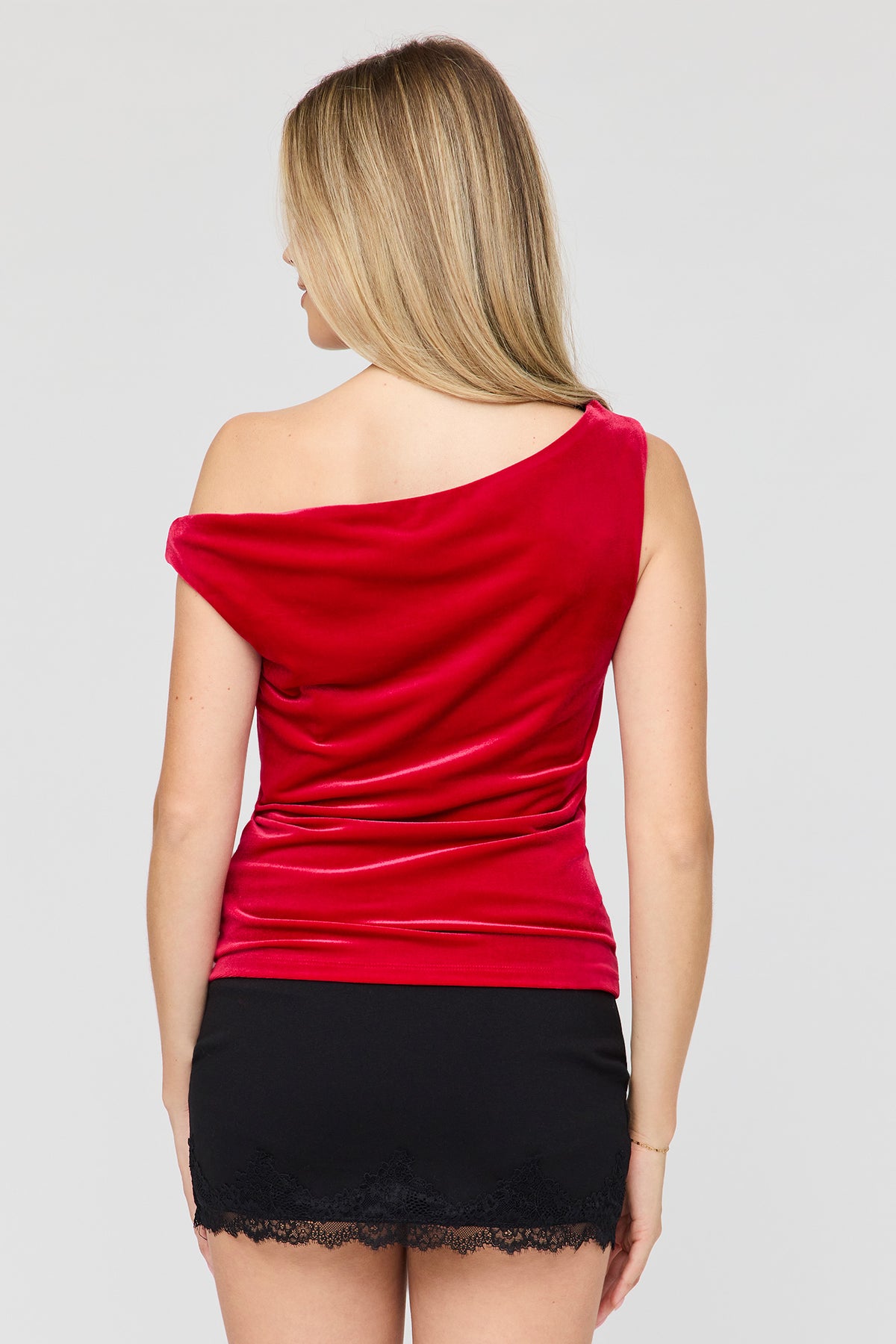 Alt View 2. Off Shoulder Velvet Top - Red