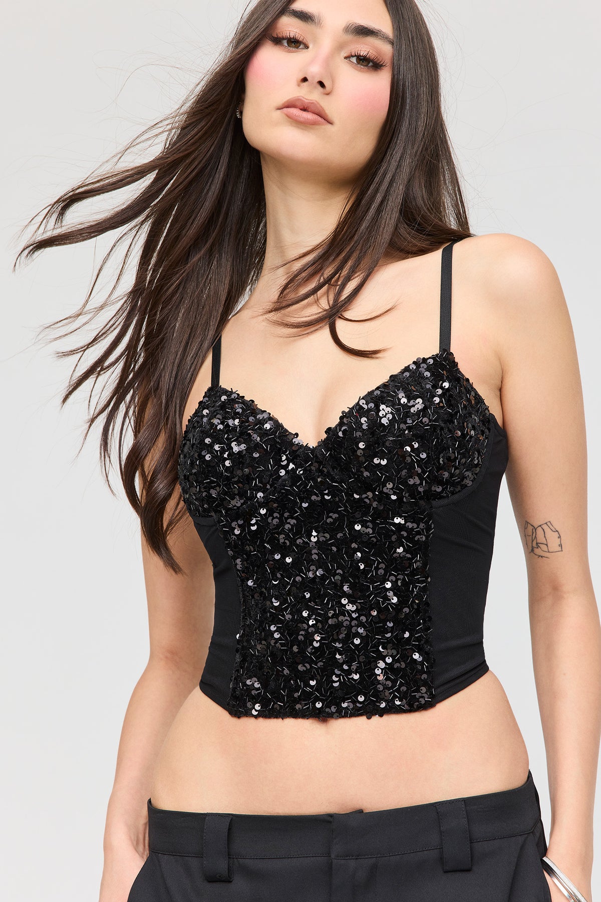 Alt View 4. Sequin Corset Top - Black