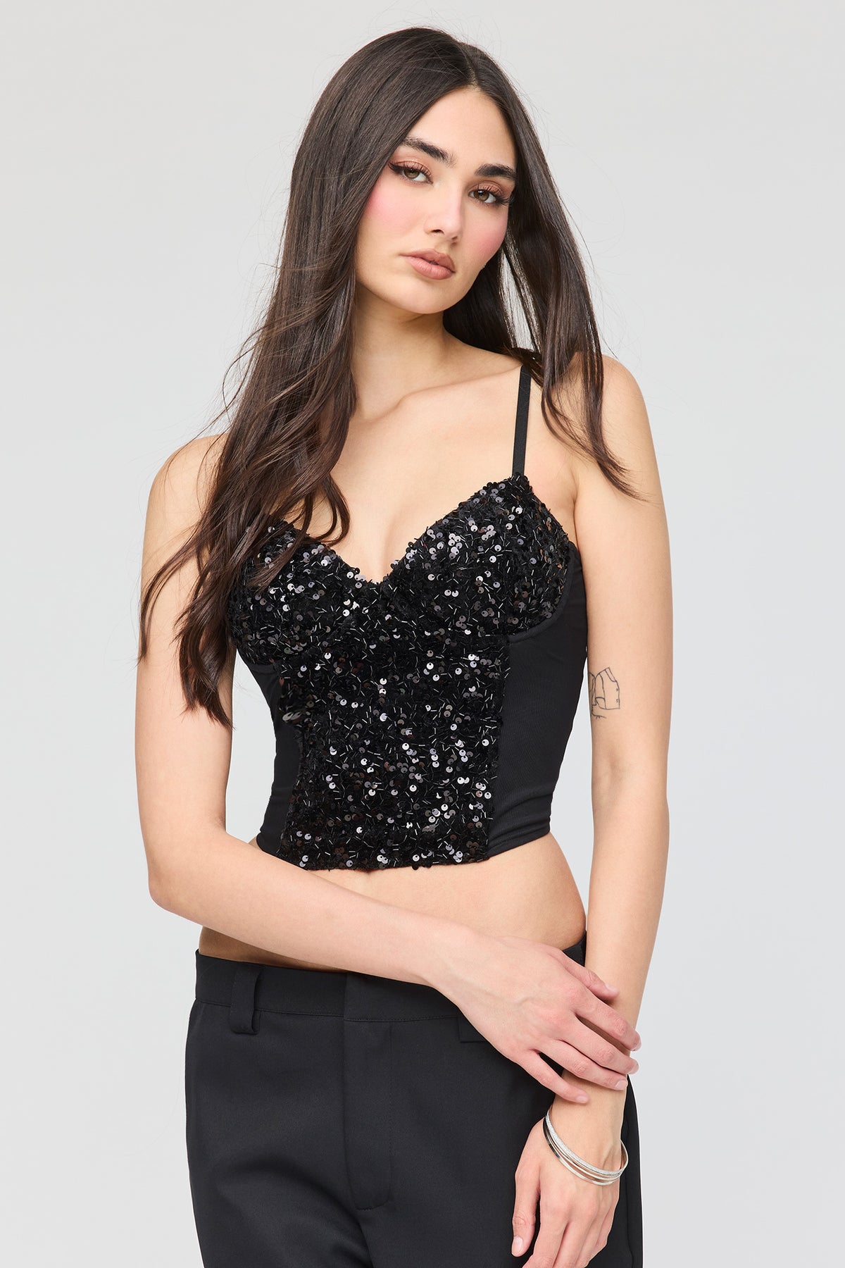 Sequin Corset Top - Black