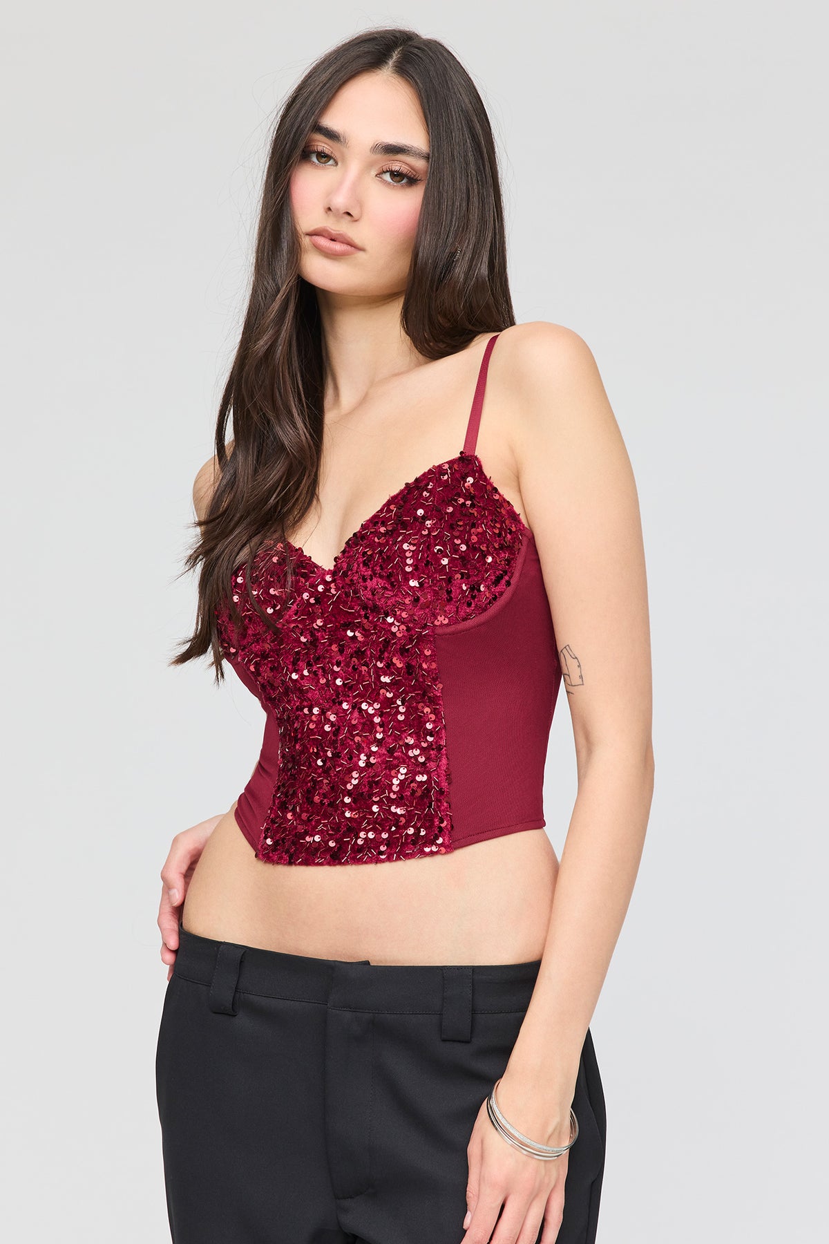 Alt View 4. Sequin Corset Top - Red