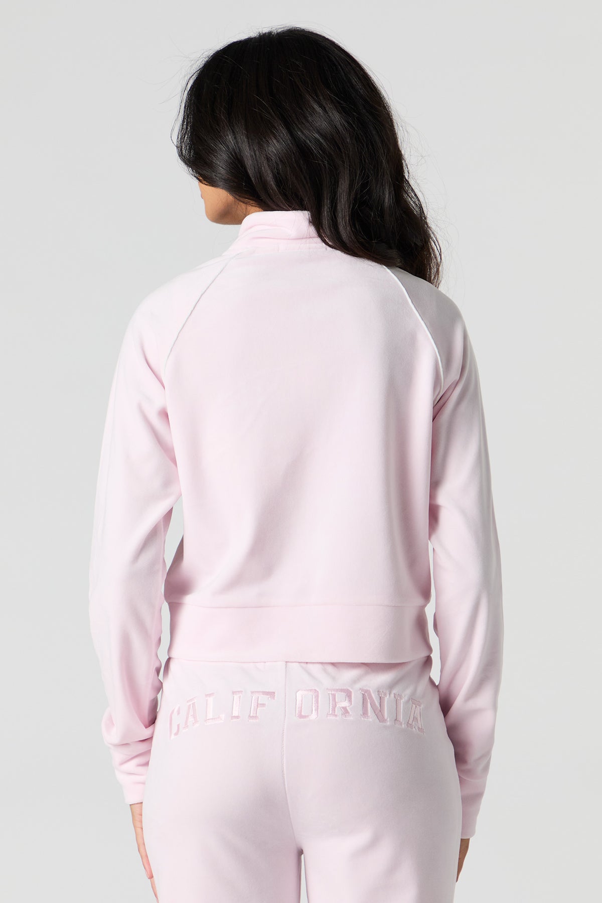Alt View 2. Embroidered Velour Zip-Up Sweater - Pink
