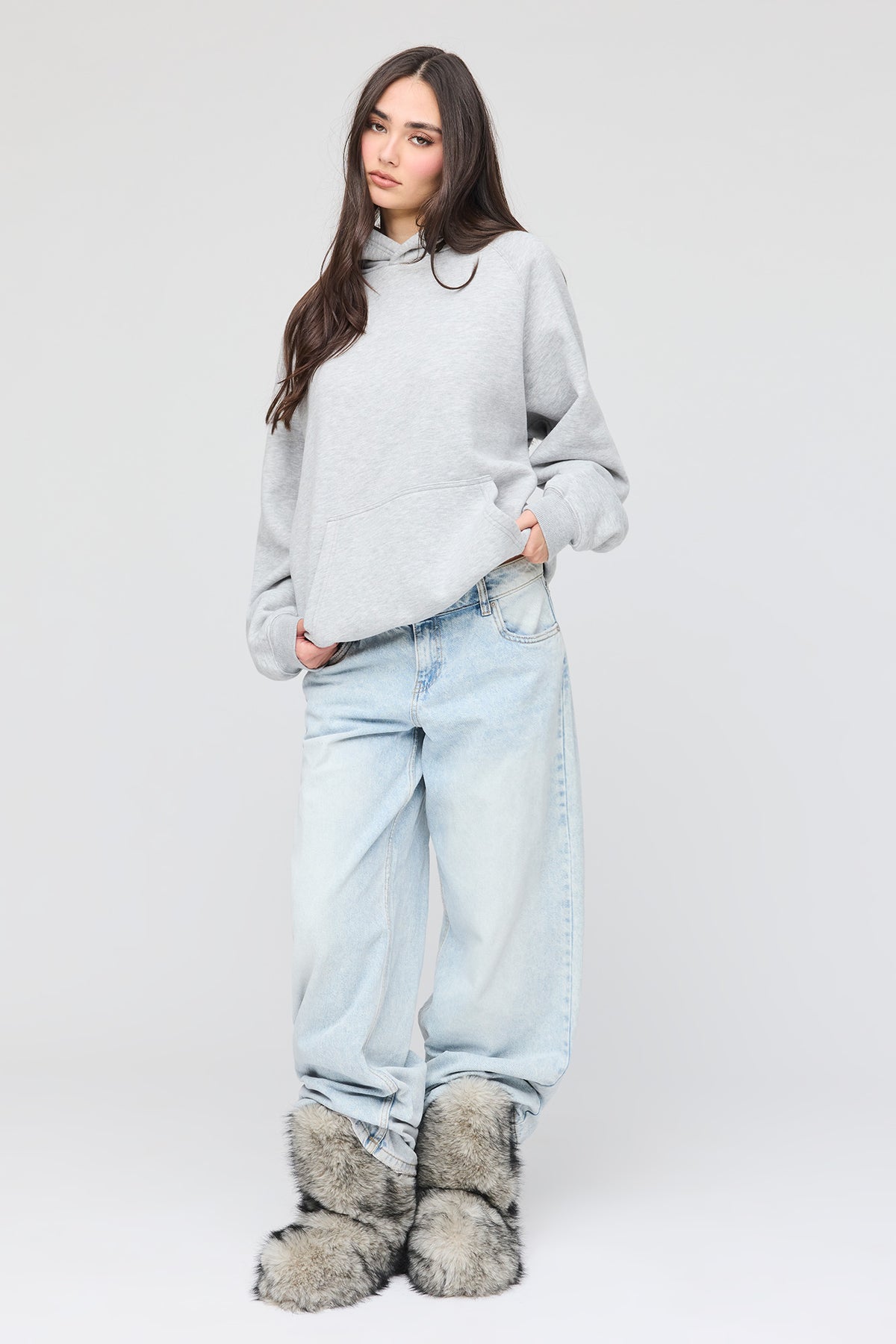 Alt View 3. Premium Fleece Grande Hoodie - Heather Grey