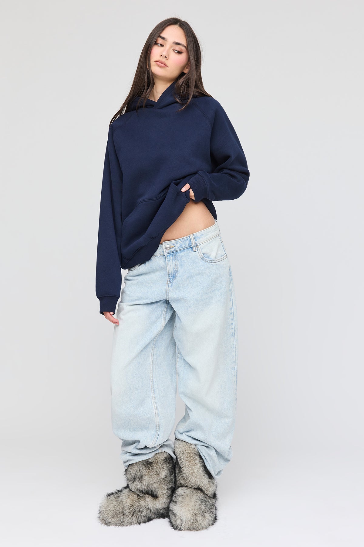 Alt View 3. Premium Fleece Grande Hoodie - Navy