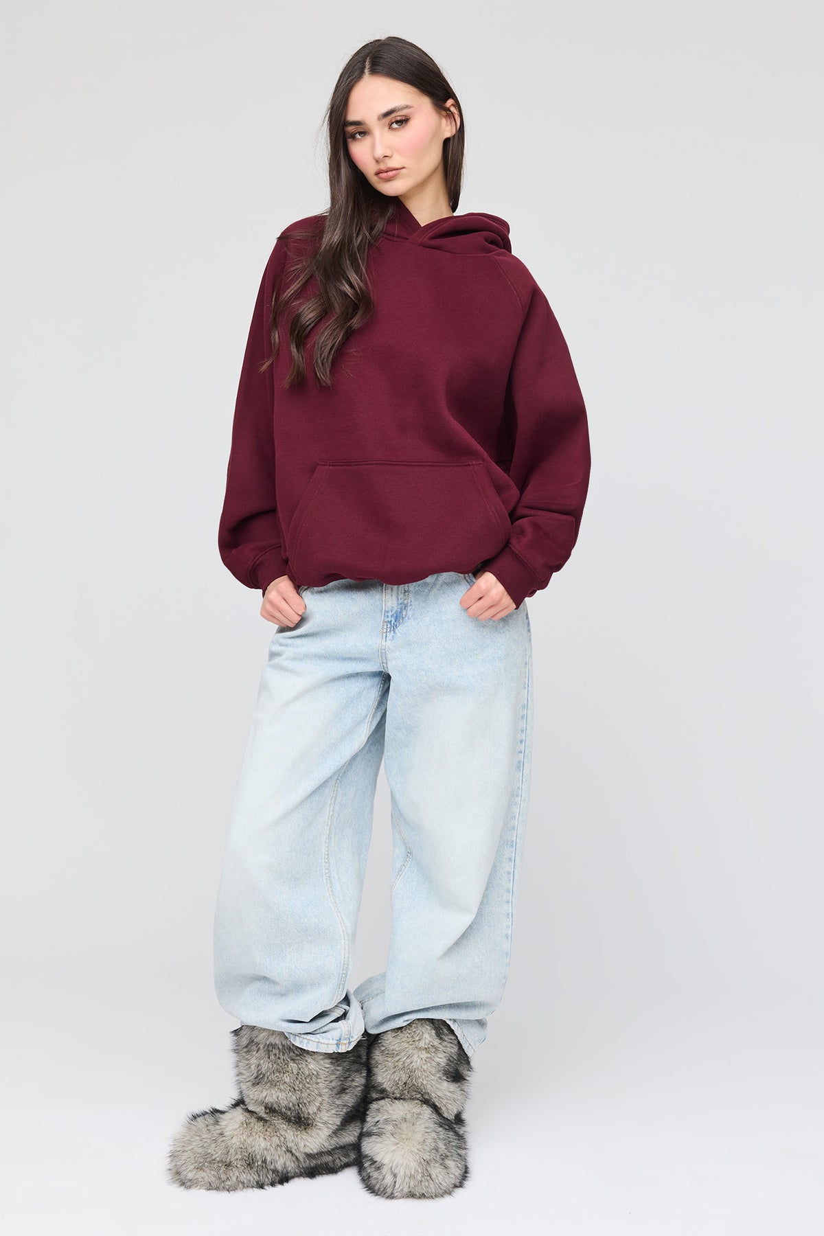Alt View 3. Premium Fleece Grande Hoodie - Burgundy