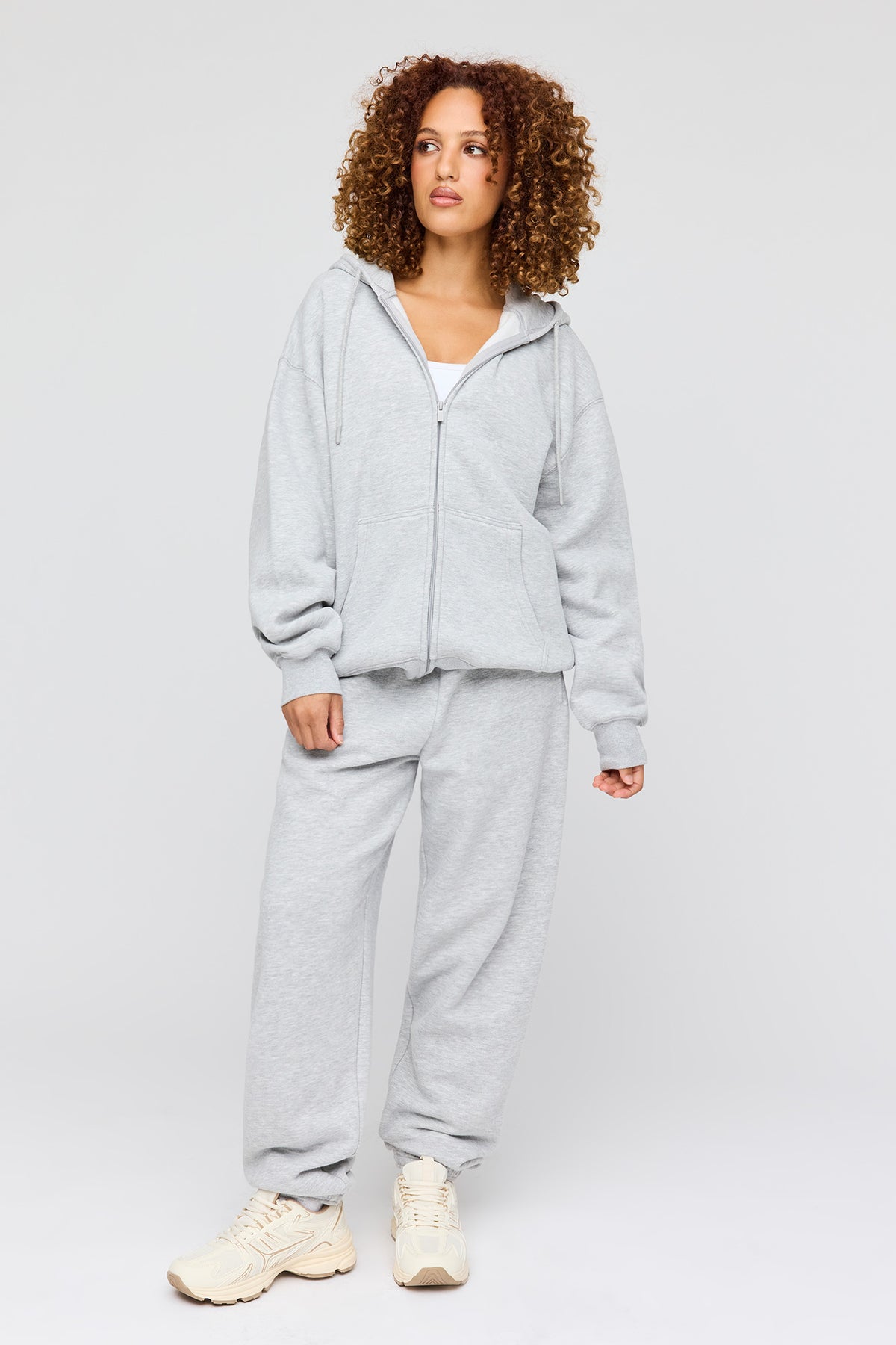 Alt View 3. Premium Fleece Boyfriend Zip Hoodie - Heather Grey