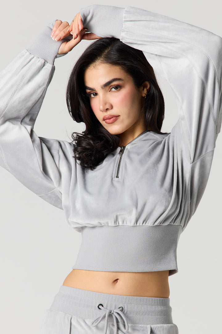 Velour Quarter Zip Hoodie