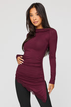 Asymmetrical Lace Hem Long Sleeve Top