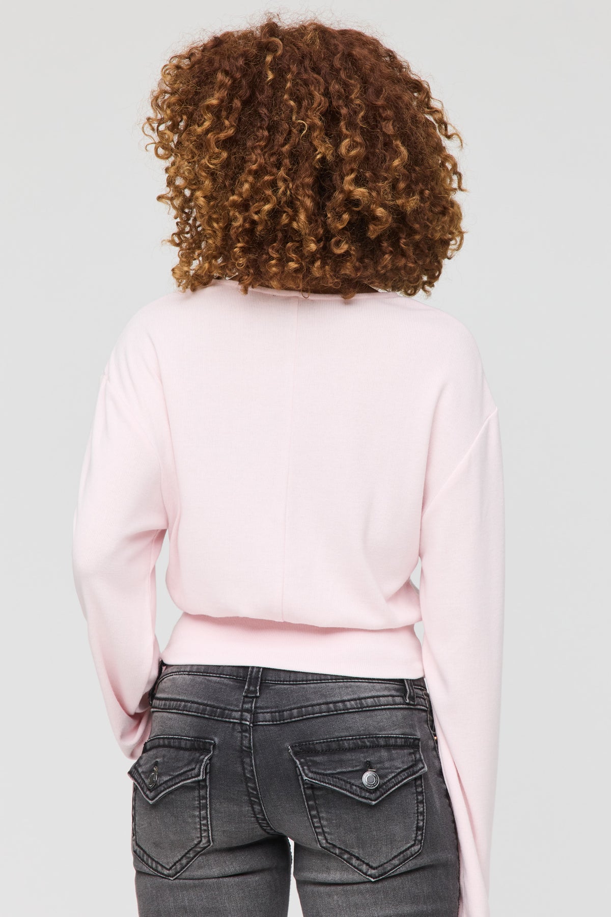 Alt View 2. Knit Cinched Hem Long Sleeve Top - Pink