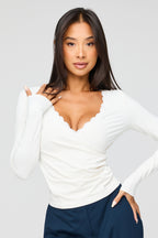 Surplice Lace Trim Long Sleeve Top