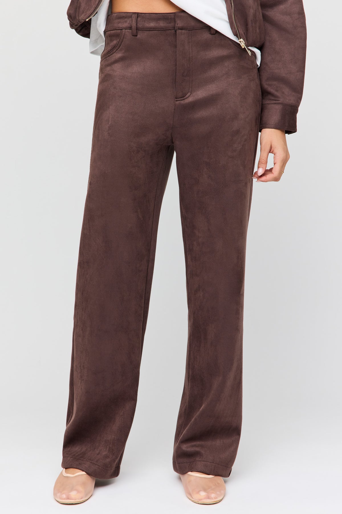 Alt View 2. Faux Suede High Rise Straight Leg Pant - Brown