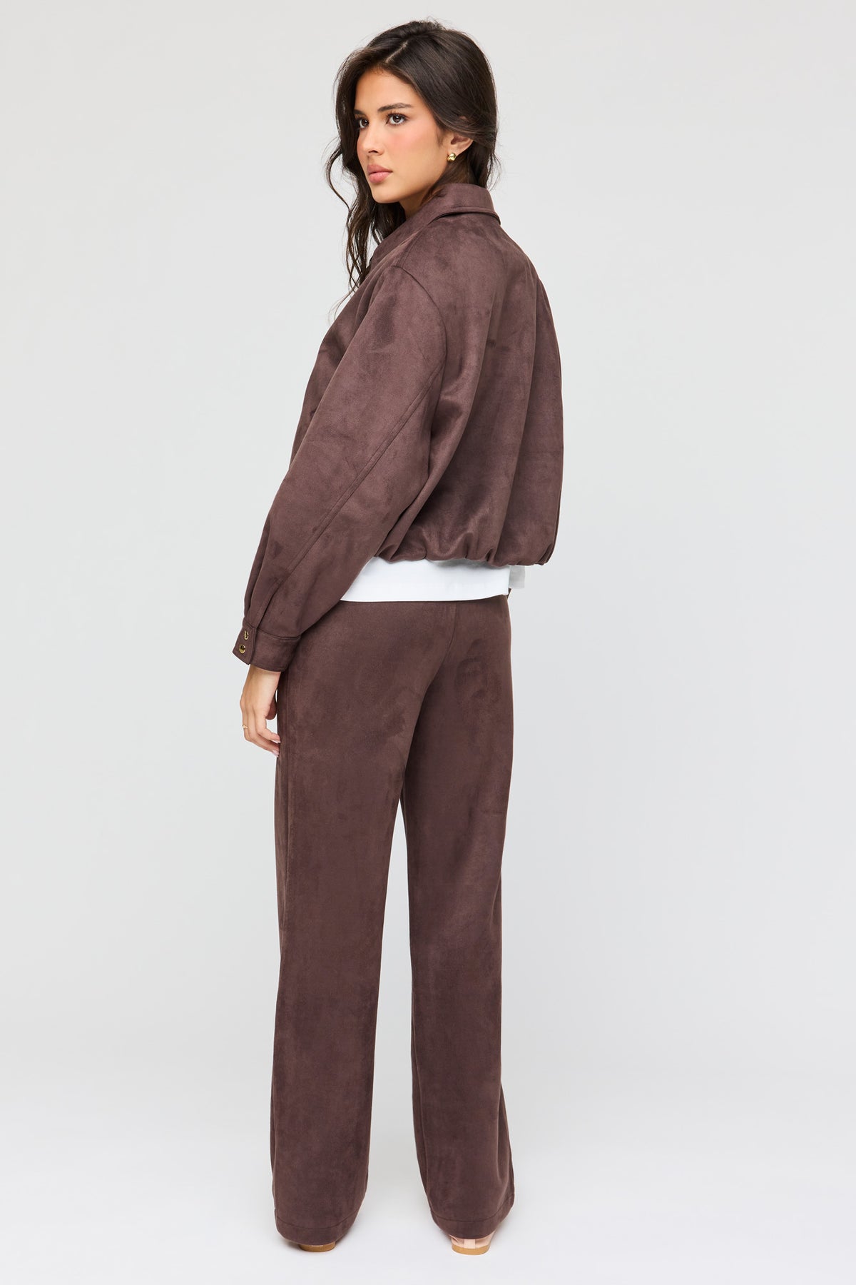 Alt View 3. Faux Suede High Rise Straight Leg Pant - Brown