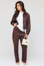 Faux Suede High Rise Straight Leg Pant