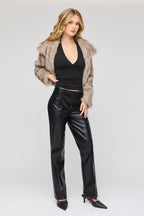 Pantalon à jambe évasée et taille haute en similicuir