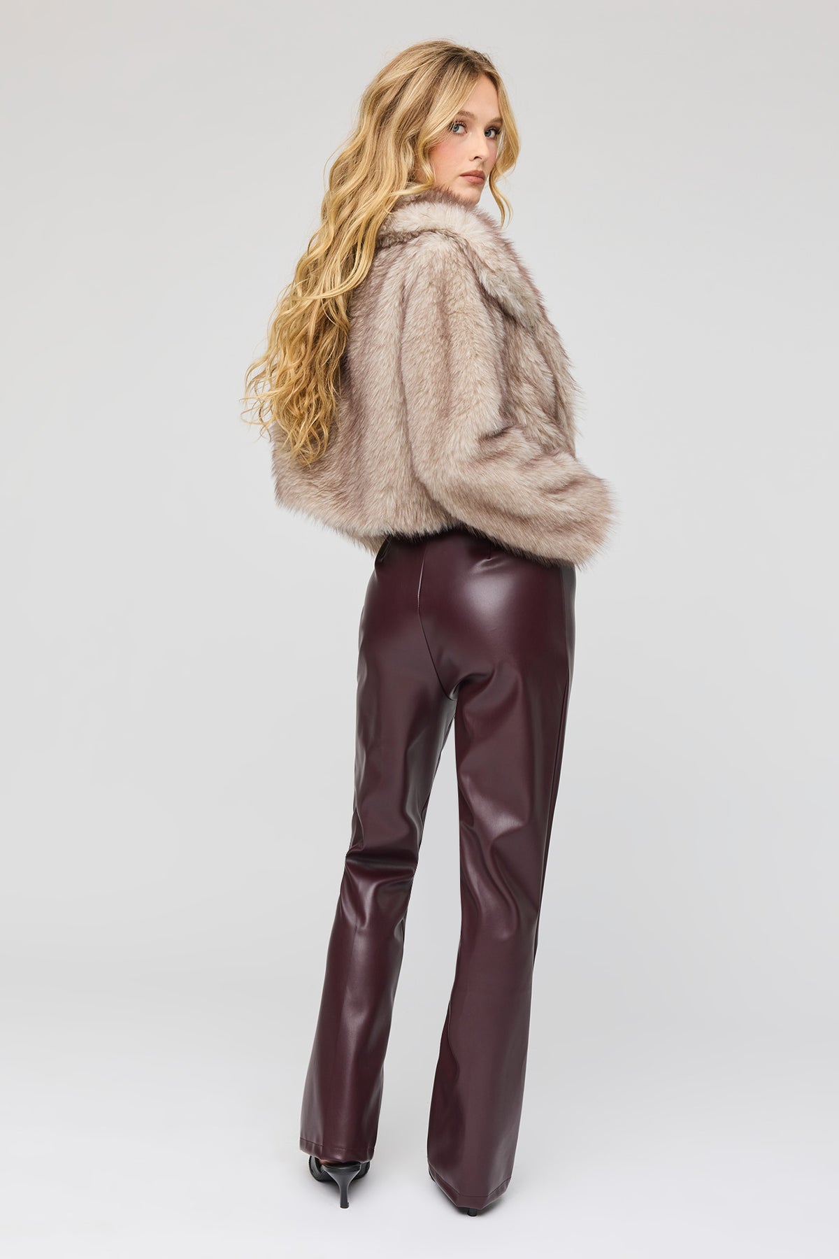 Alt View 3. Faux Leather High Rise Flare Pant - Burgundy