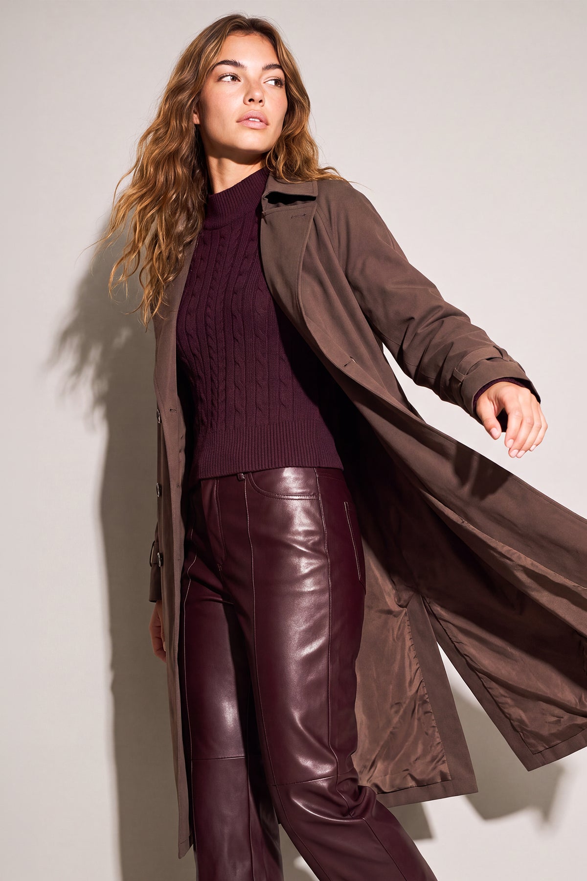 Faux Leather High Rise Flare Pant - Burgundy