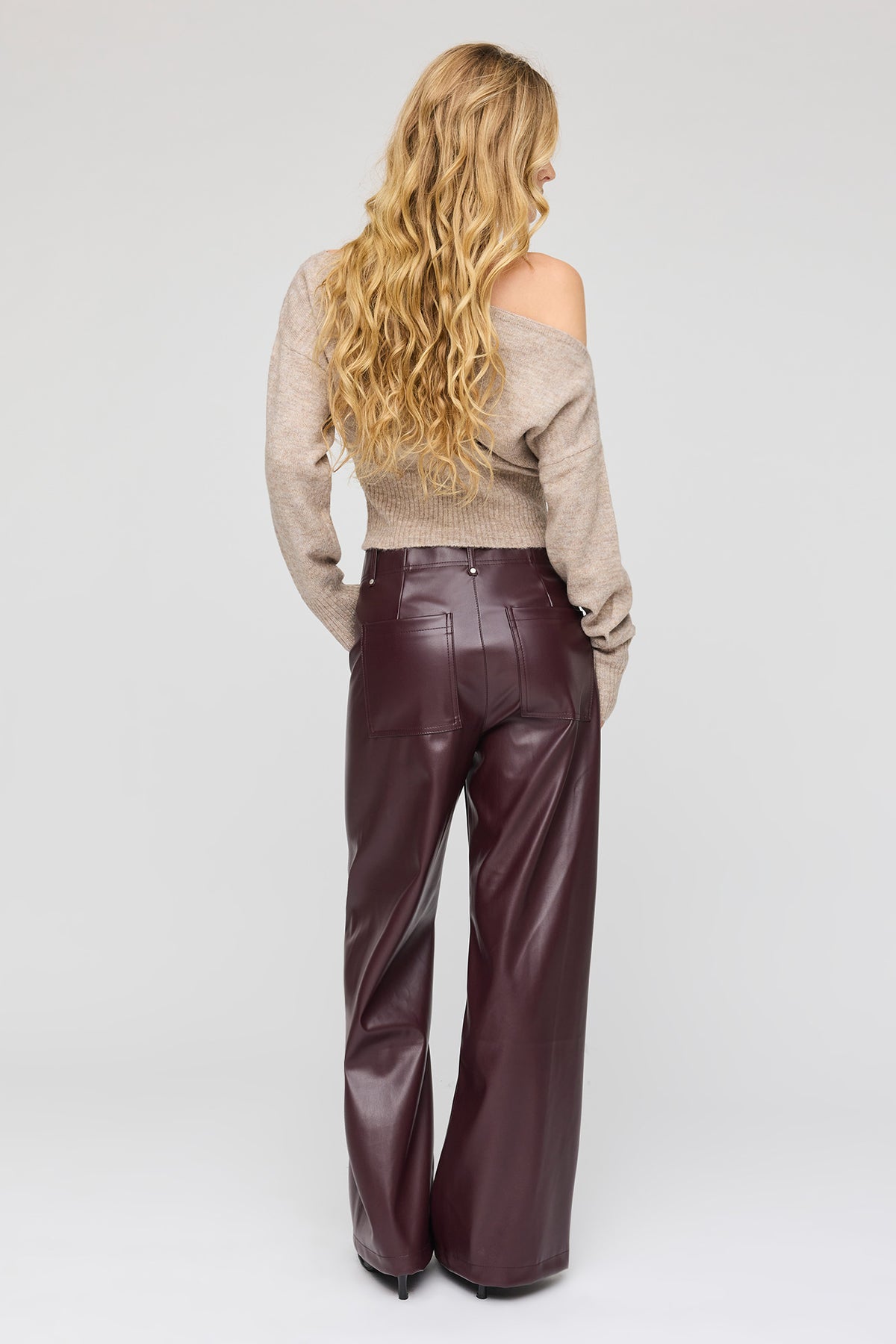 Alt View 3. Faux Leather Wide Leg Pant - Burgundy