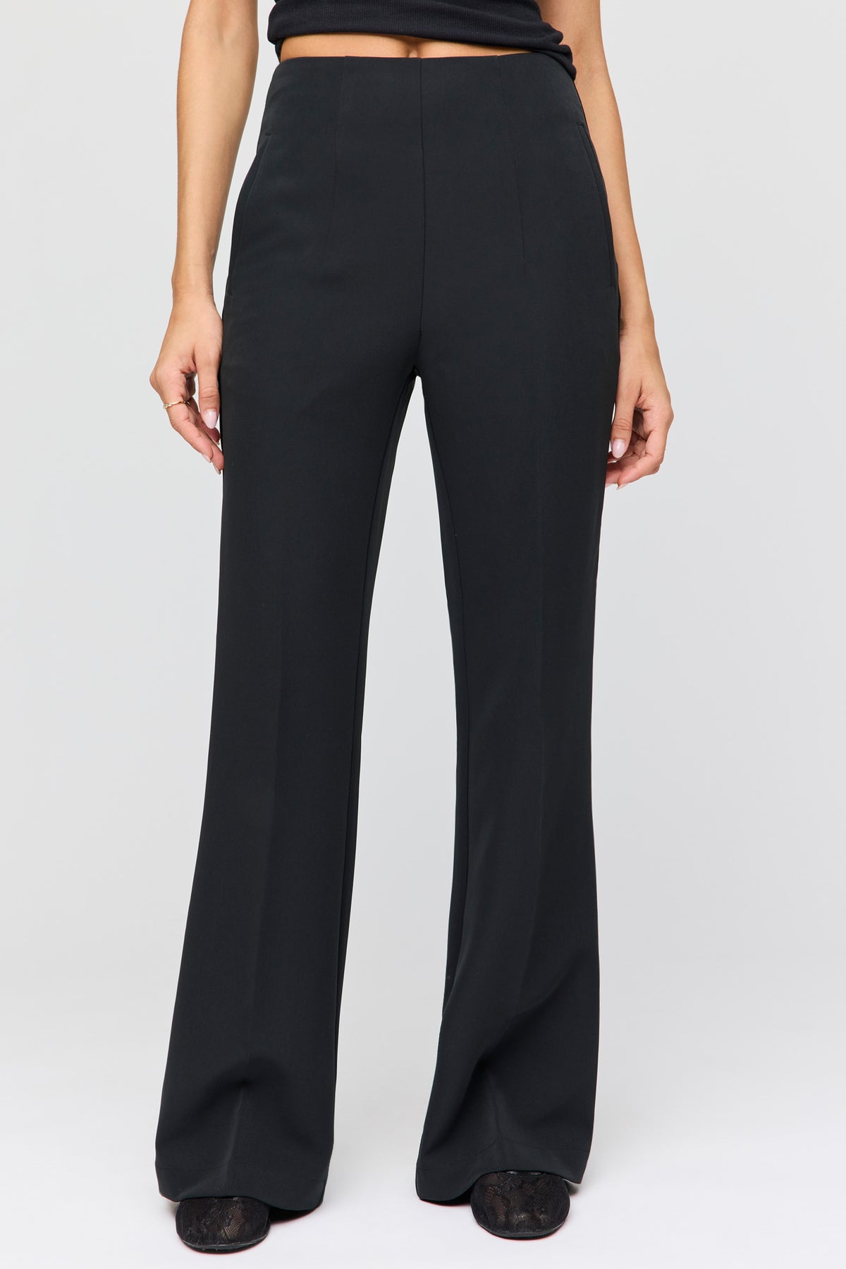 Alt View 2. High Rise Back Zip Flare Dress Pant - Black