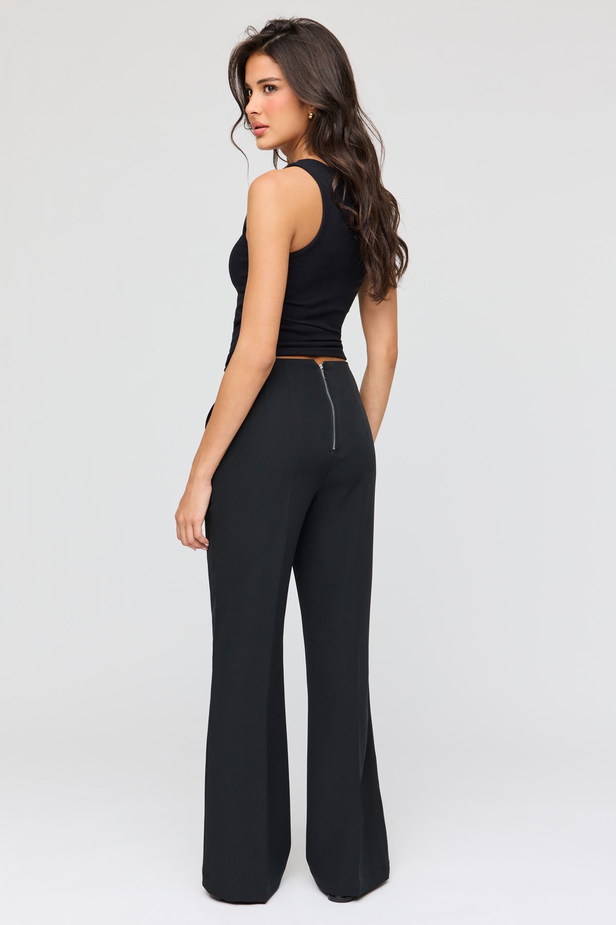 Alt View 3. High Rise Back Zip Flare Dress Pant - Black