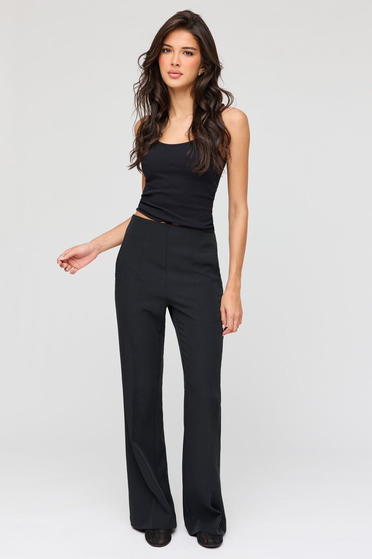 High Rise Back Zip Flare Dress Pant - Black