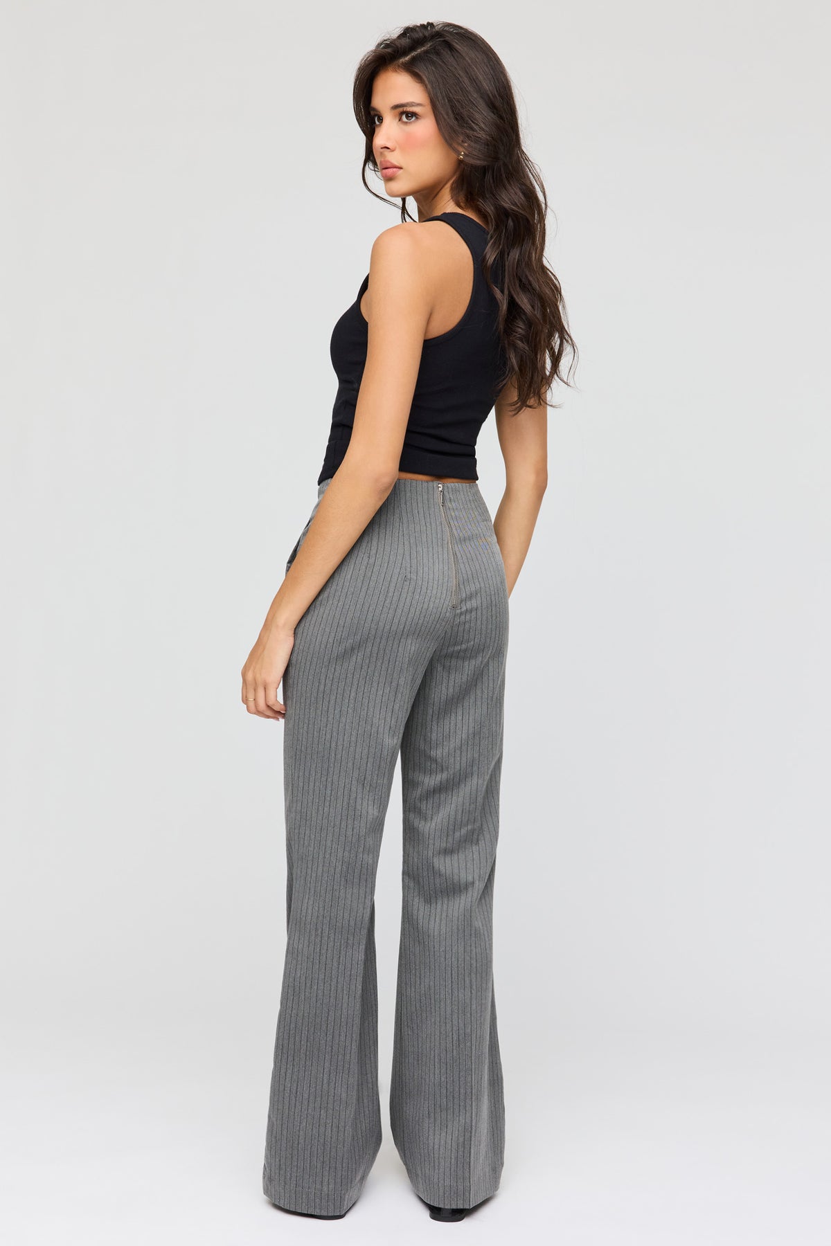 Alt View 3. High Rise Back Zip Flare Dress Pant - Dark Grey
