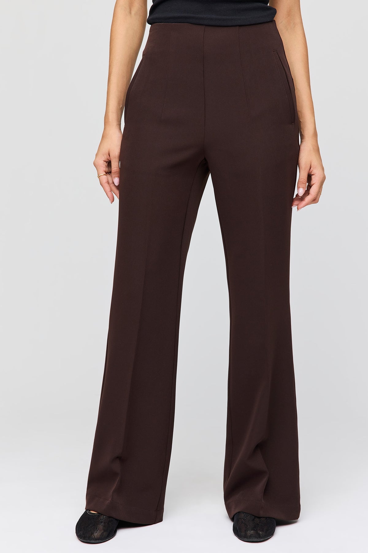 Alt View 2. High Rise Back Zip Flare Dress Pant - Brown