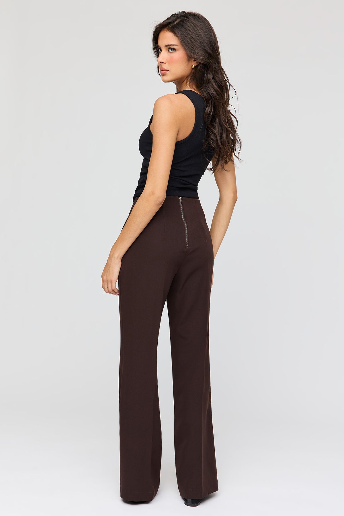 Alt View 3. High Rise Back Zip Flare Dress Pant - Brown
