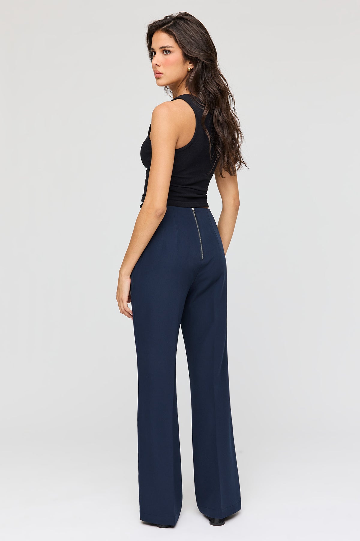 Alt View 3. High Rise Back Zip Flare Dress Pant - Navy