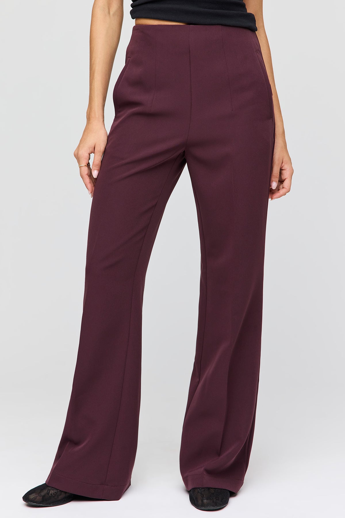 Alt View 2. High Rise Back Zip Flare Dress Pant - Burgundy