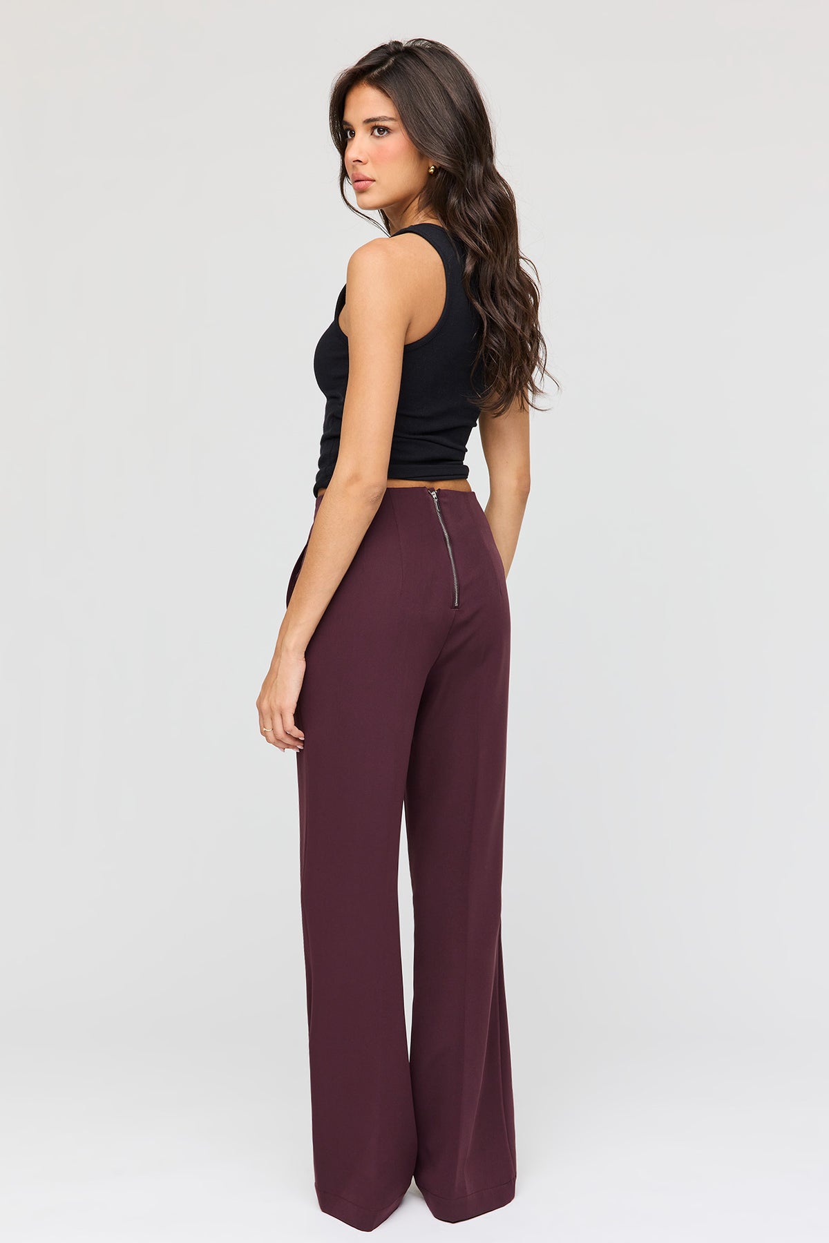 Alt View 3. High Rise Back Zip Flare Dress Pant - Burgundy
