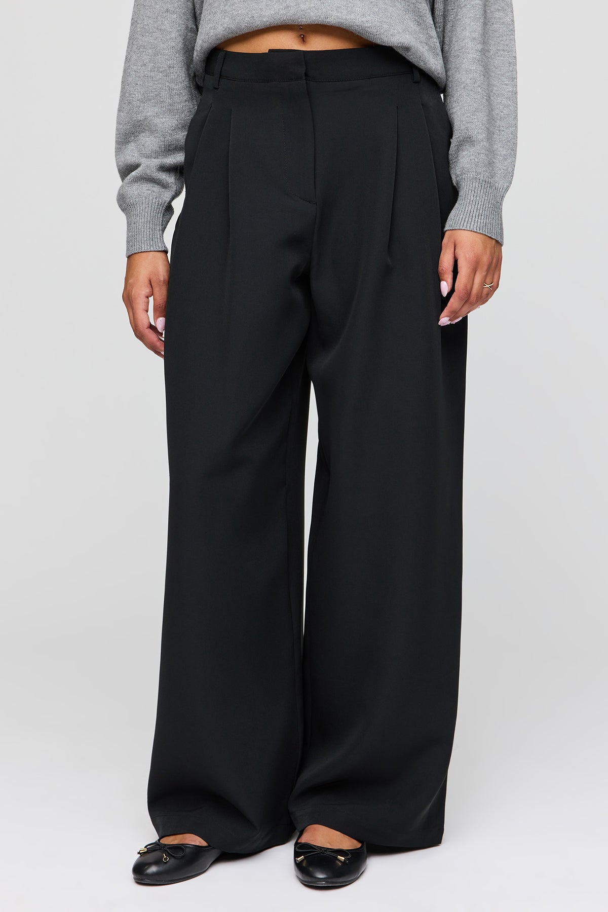 Alt View 2. Low Rise Wide Leg Dress Pant - Black
