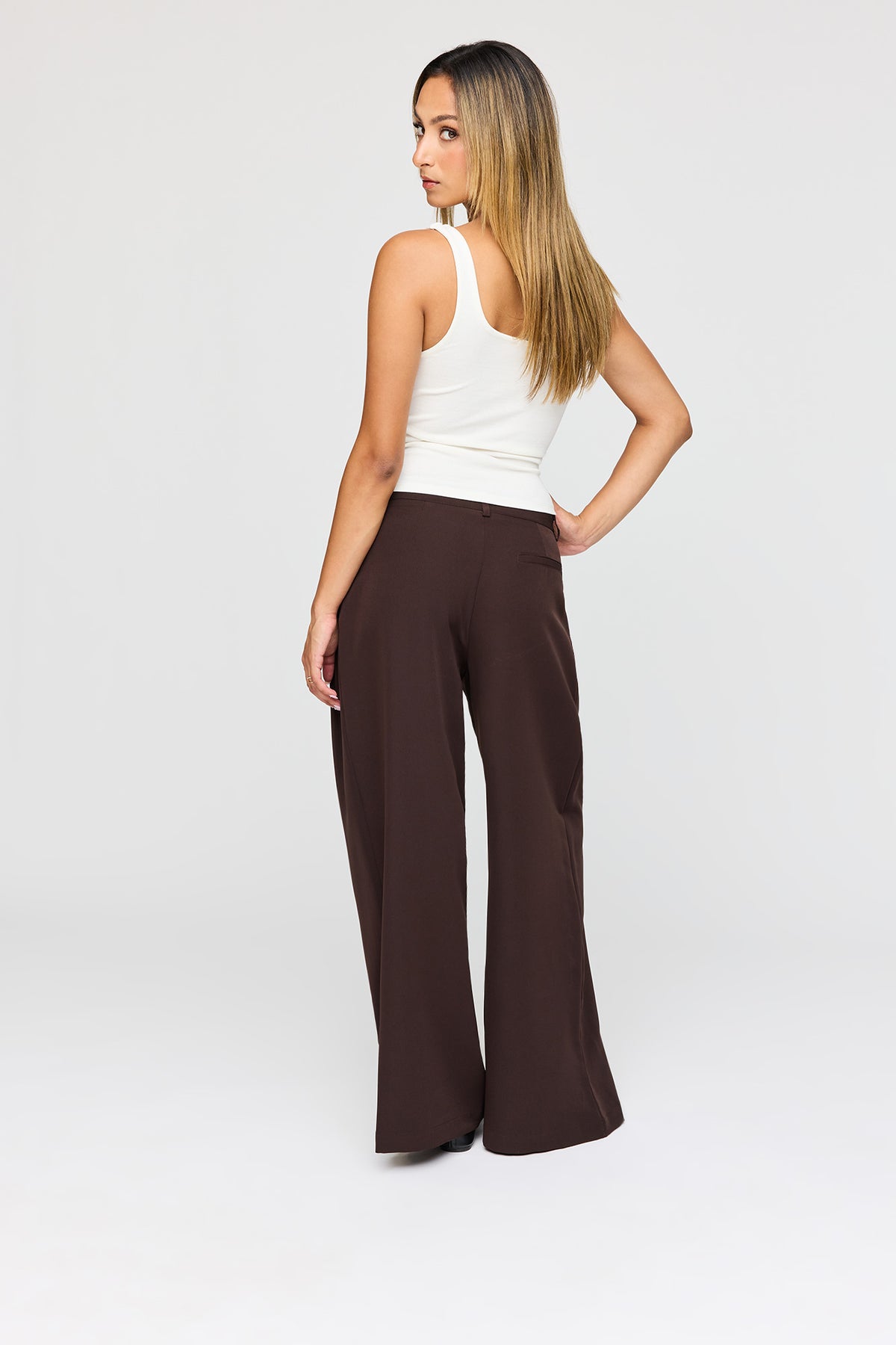 Alt View 3. Low Rise Wide Leg Dress Pant - Brown
