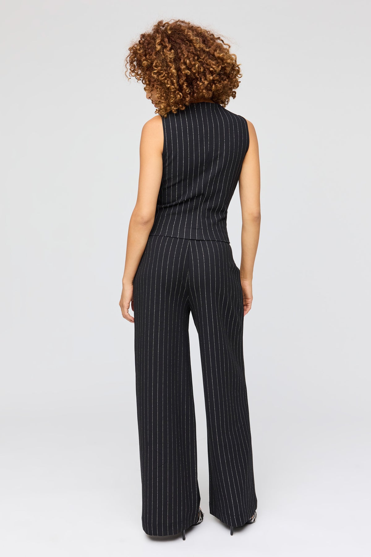 Alt View 3. High Rise Wide Leg Dress Pant - Pinstripe