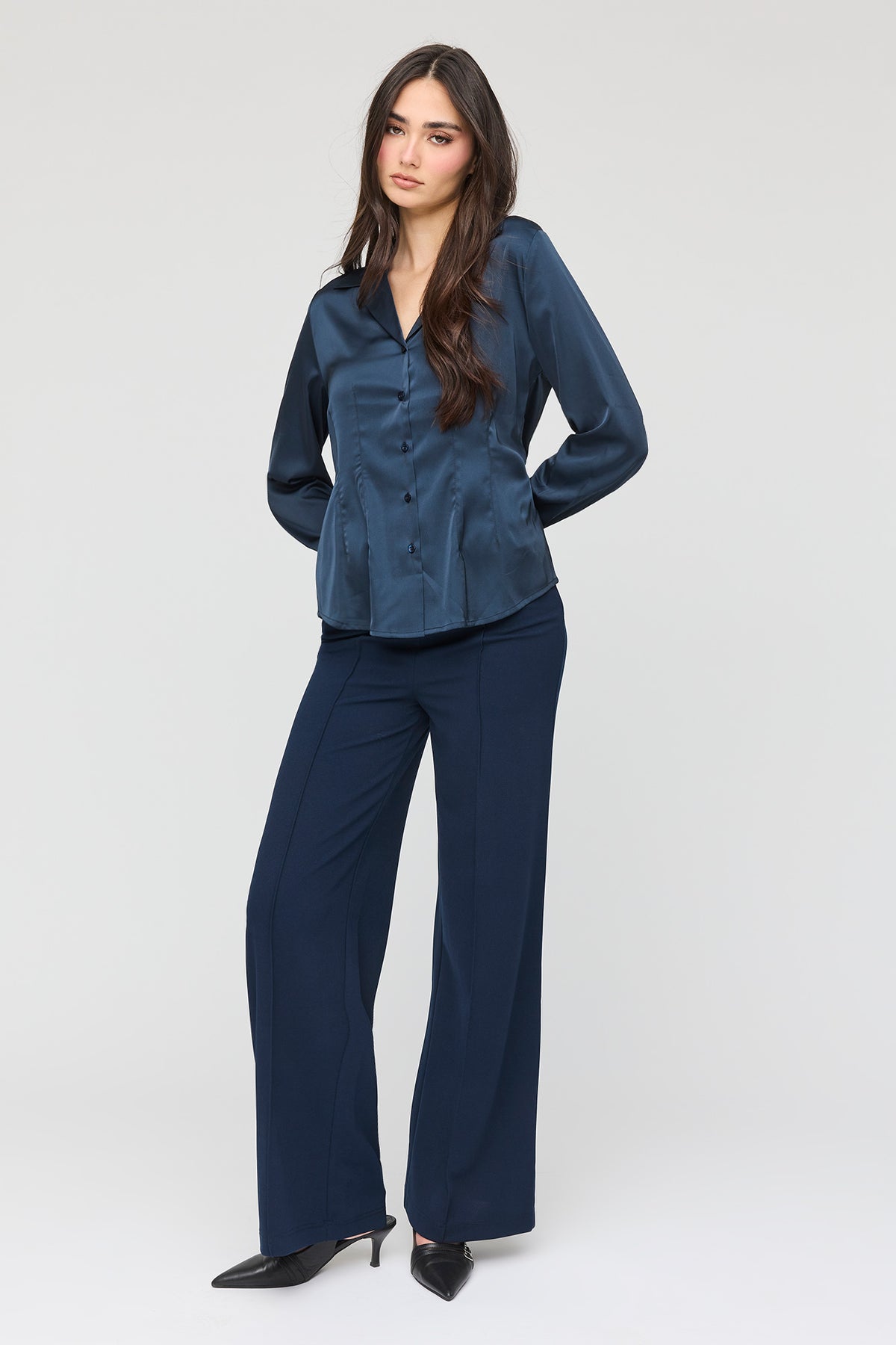 High Rise Wide Leg Dress Pant - Navy