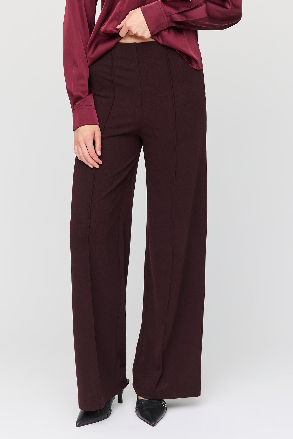 Alt View 2. High Rise Wide Leg Dress Pant - Burgundy