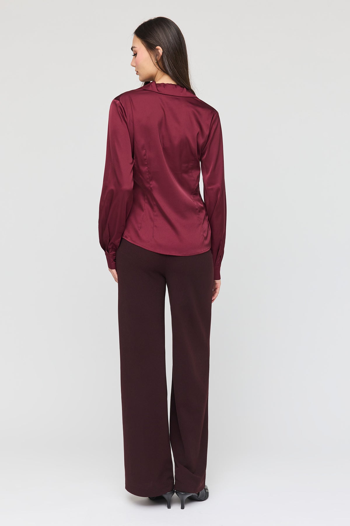 Alt View 3. High Rise Wide Leg Dress Pant - Burgundy