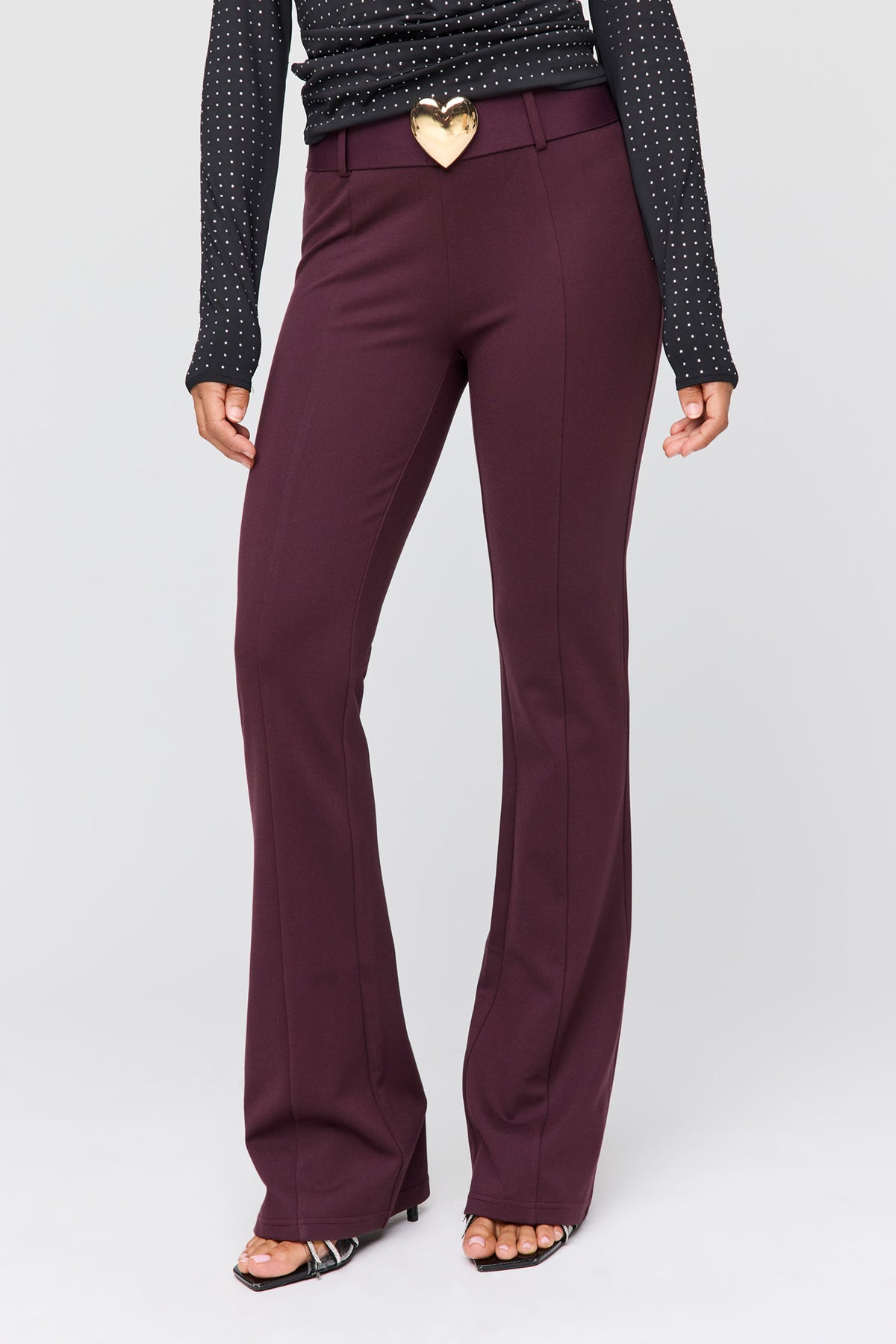 Alt View 2. Belted Flare Dress Pant - Burgundy