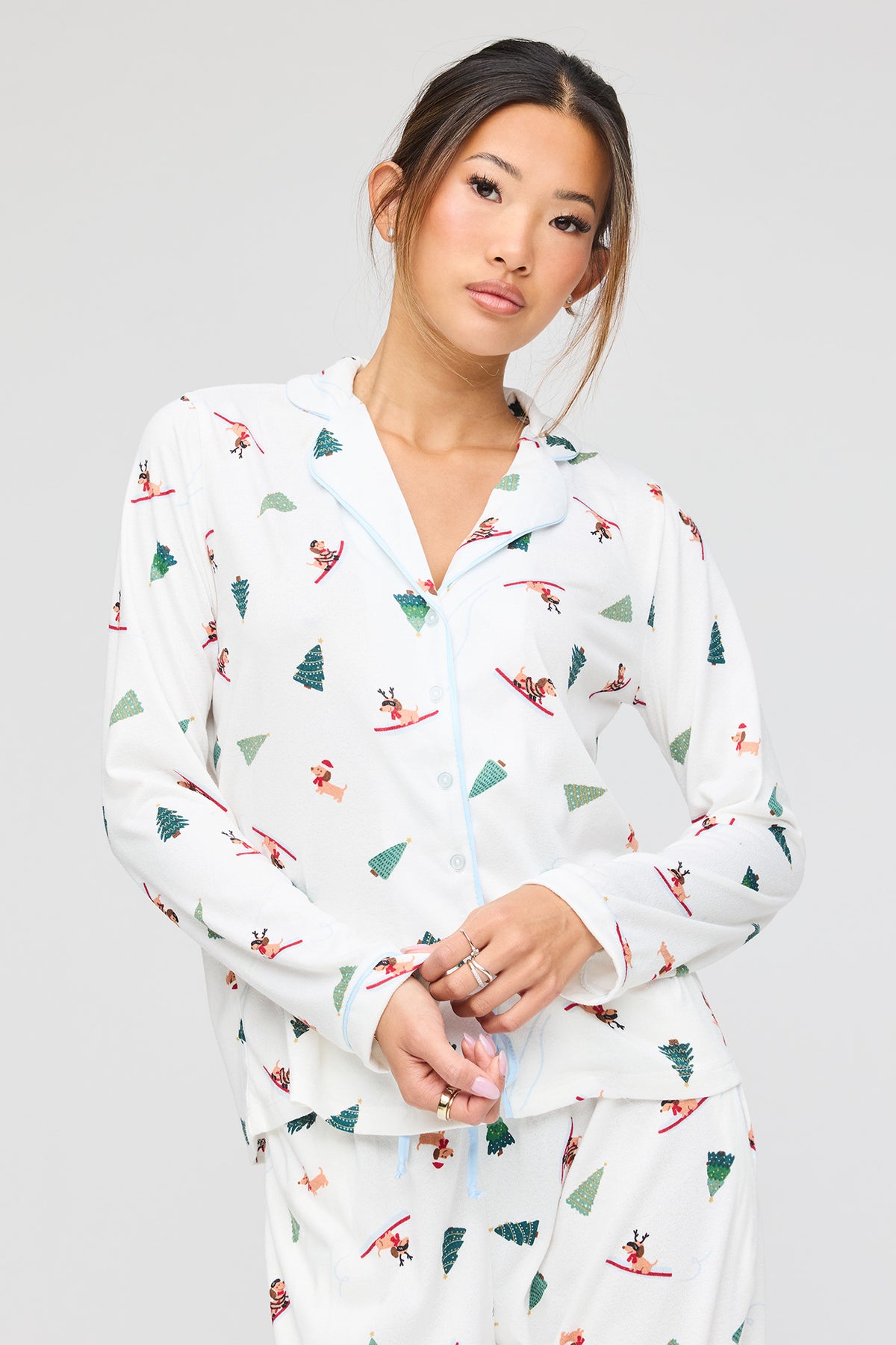 Alt View 2. Flannel Button-Up Top & Pant Pajama Set - Baby Blue