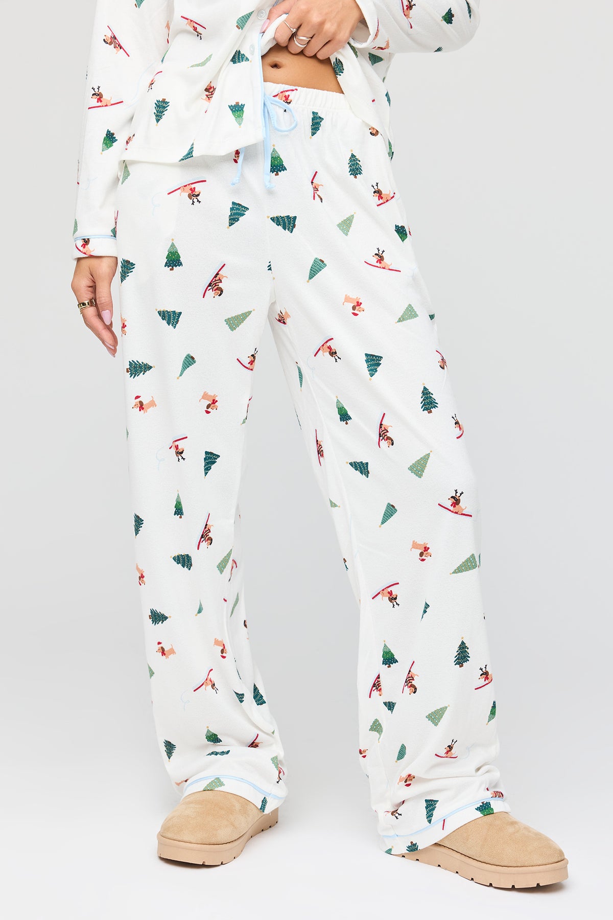 Alt View 3. Flannel Button-Up Top & Pant Pajama Set - Baby Blue