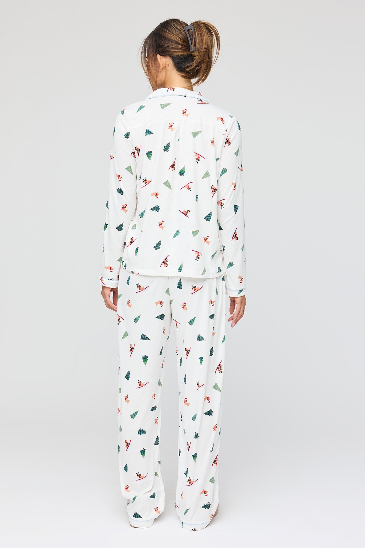 Alt View 4. Flannel Button-Up Top & Pant Pajama Set - Baby Blue