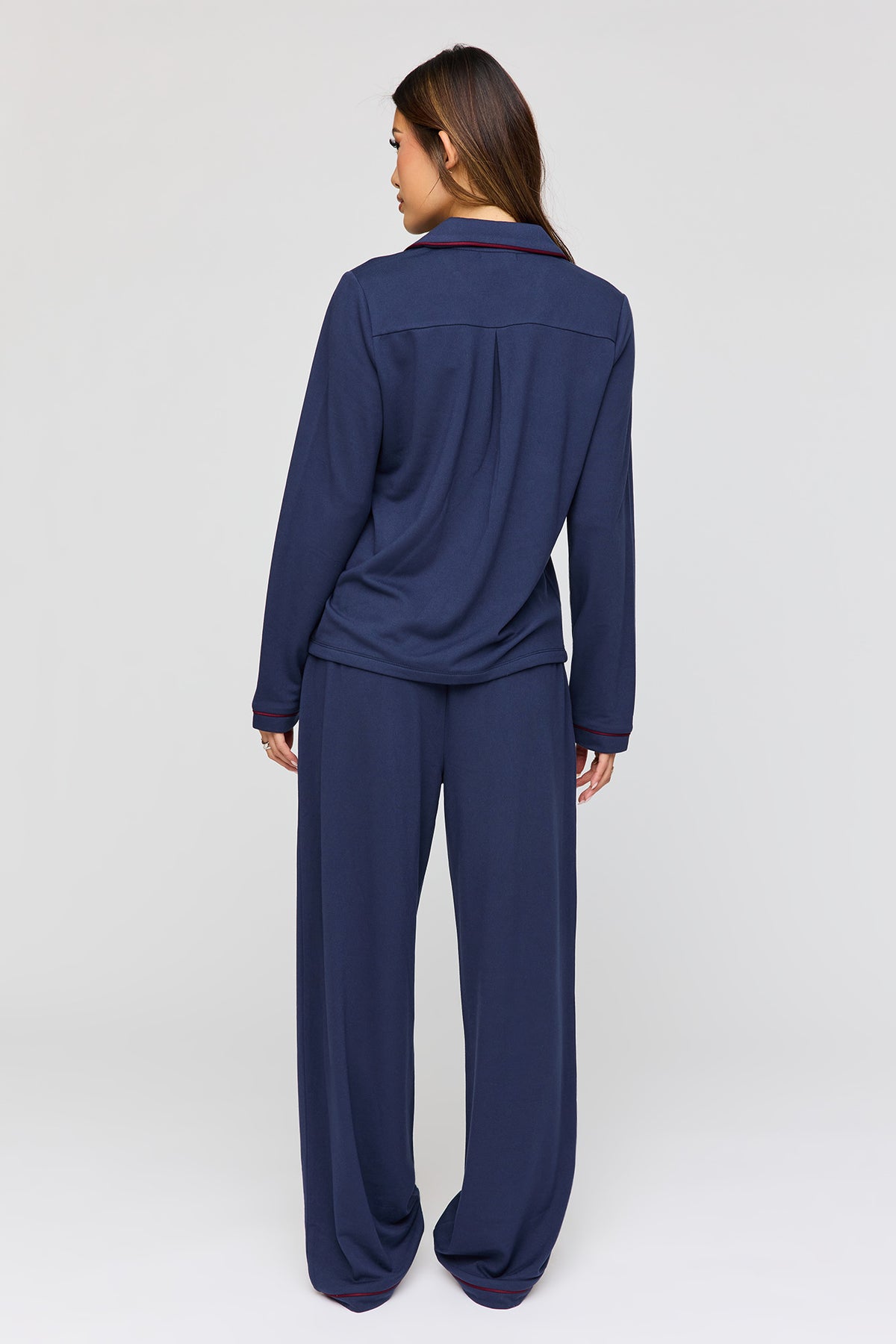Alt View 4. Button-Up Long Sleeve Top & Pant Pajama Set - Navy