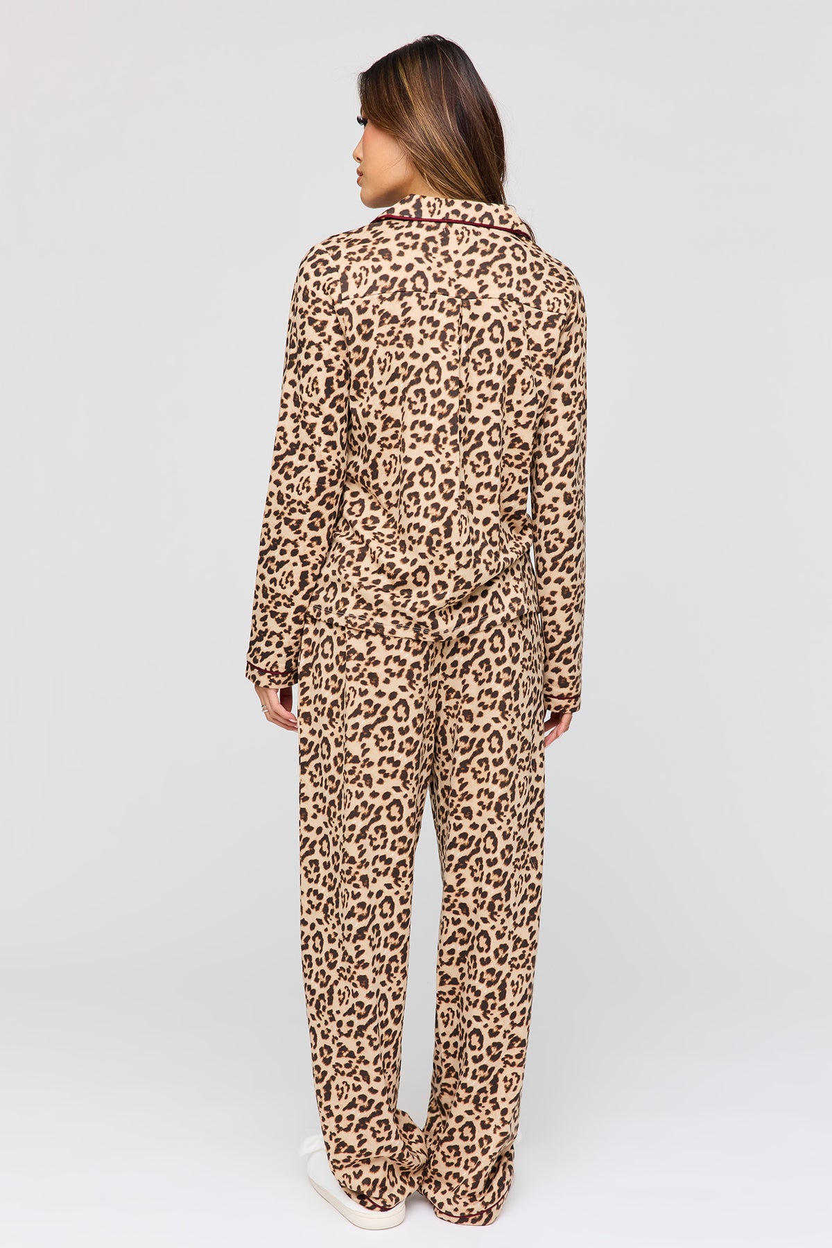 Alt View 4. Button-Up Long Sleeve Top & Pant Pajama Set - Leopard