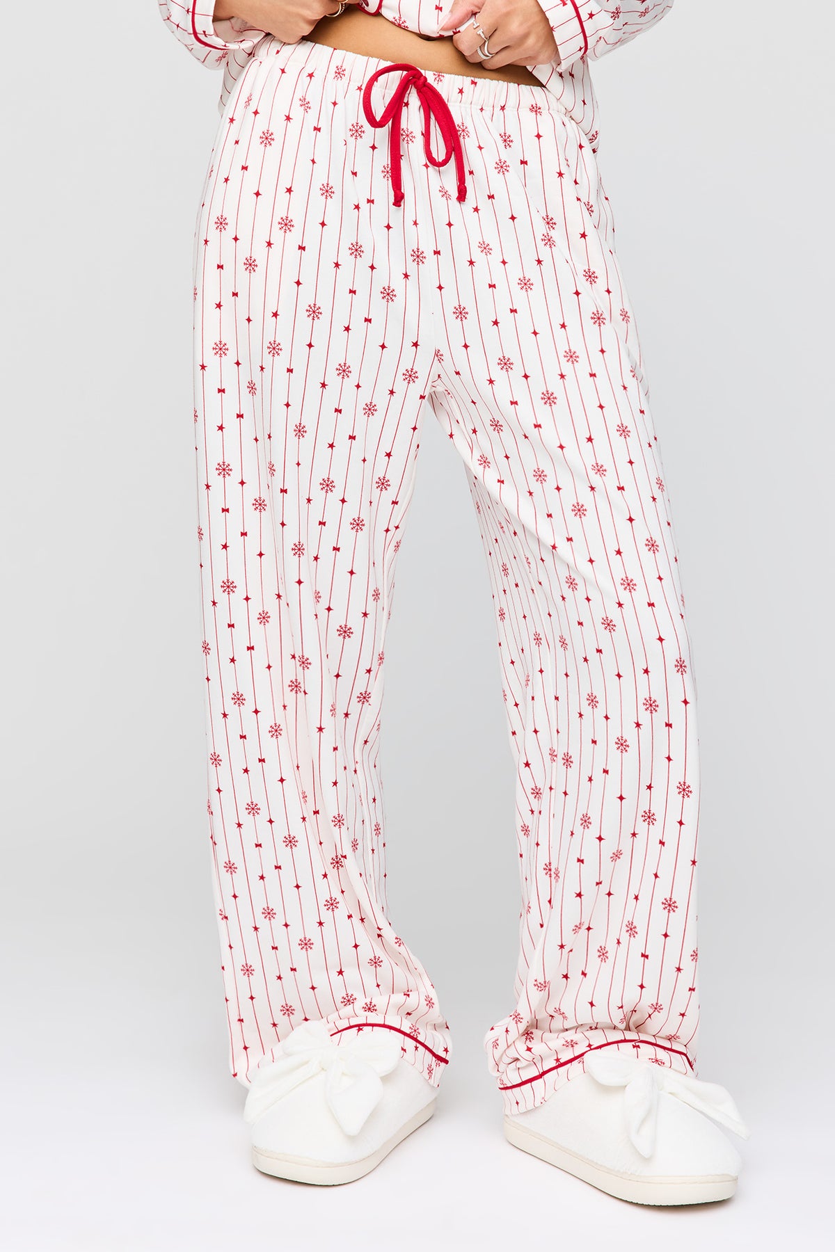 Alt View 3. Button-Up Long Sleeve Top & Pant Pajama Set - Red